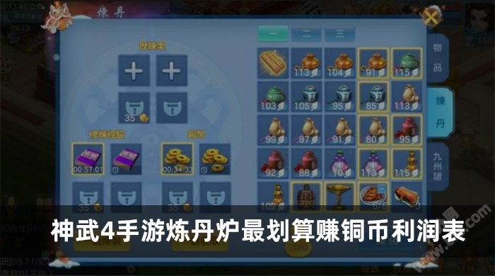 神武4手游炼丹炉最划算赚铜币利润表