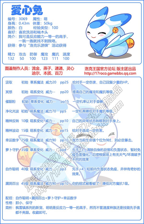 洛克王国爱心兔厉害吗 洛克王国爱心兔技能表图鉴