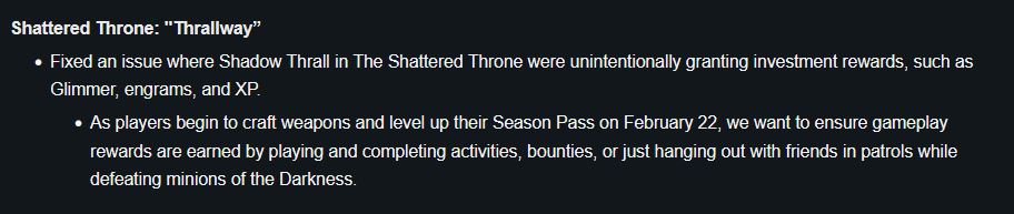 Bungie确定将彻底削弱命运2破碎王座“练功房”