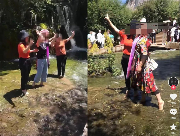 网红大妈在九寨沟光脚踩水被行政处罚，网友：脱鞋踩水拍照该被罚！