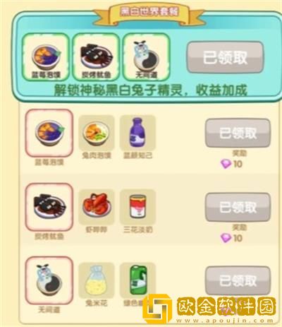 《兔克的餐厅》黑白世界套餐配方一览